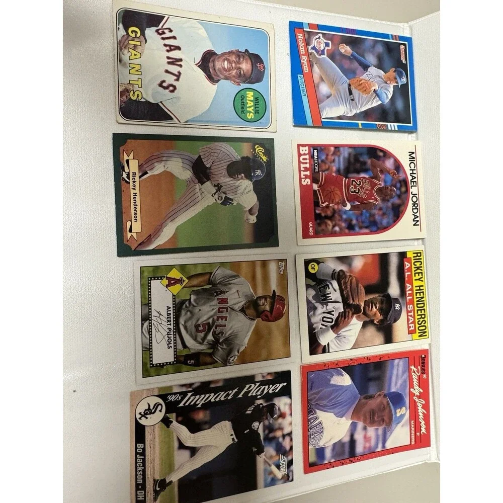 8 Card Lot (Mays Has Ink) Henderson, Jordan, Pujols, Jackson, Johnson, Ryan